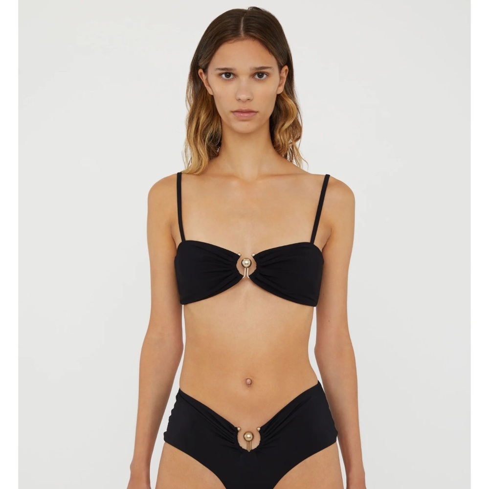 Christopher Esber Black Bikini Set with Gold Ring Detail